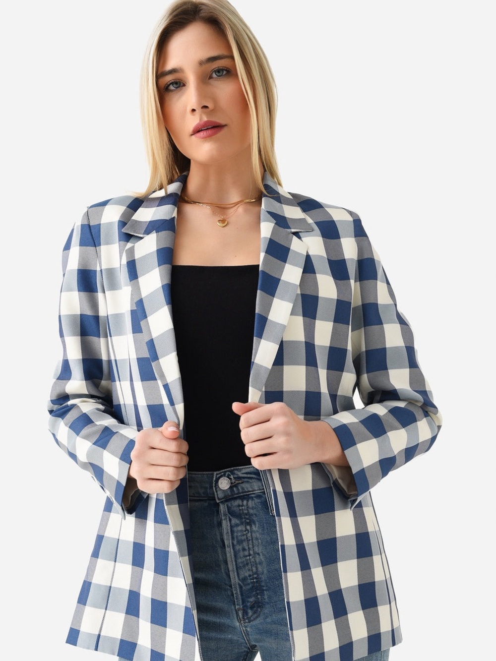 HUNTER BELL Blue and White Gingham Blazer